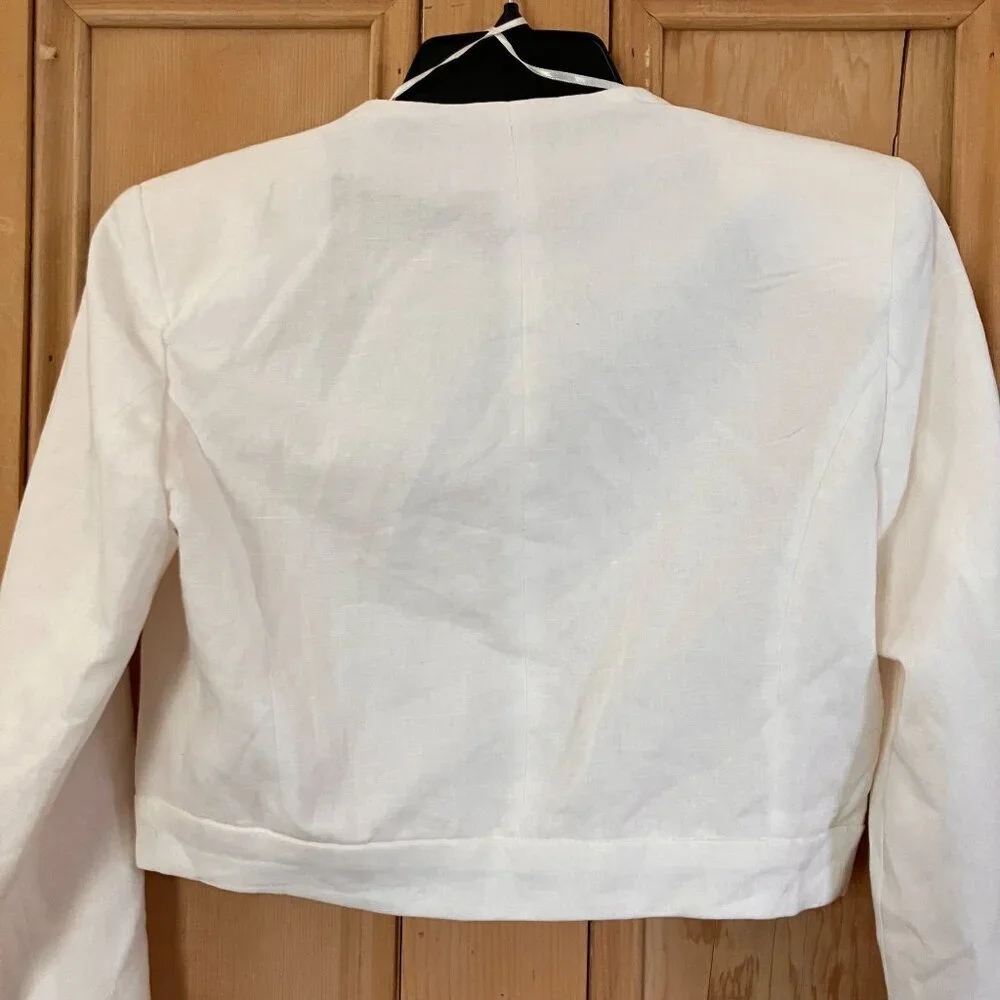 Zara Womens Linen Blend Cropped Single Button Blazer Jacket Small White SP NWT